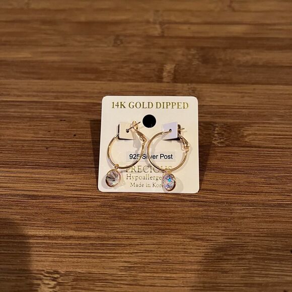 Earrings Golden Huggie Hoop / Crystal Charms Fashion Drop Dangle Earrings Royal - Picture 5 of 6